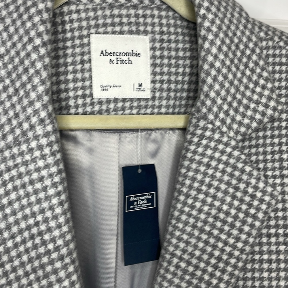 Abercrombie & Fitch Wool Blend Blazer Coat Medium Gray Houndstooth Single Breast - Picture 7 of 16